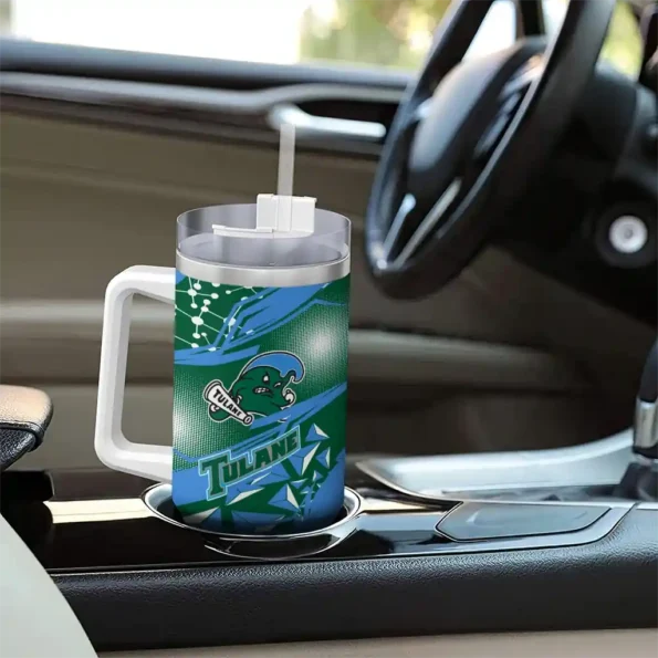 personalized tulane green wave abstract paths green curved tumbler trendy.webp