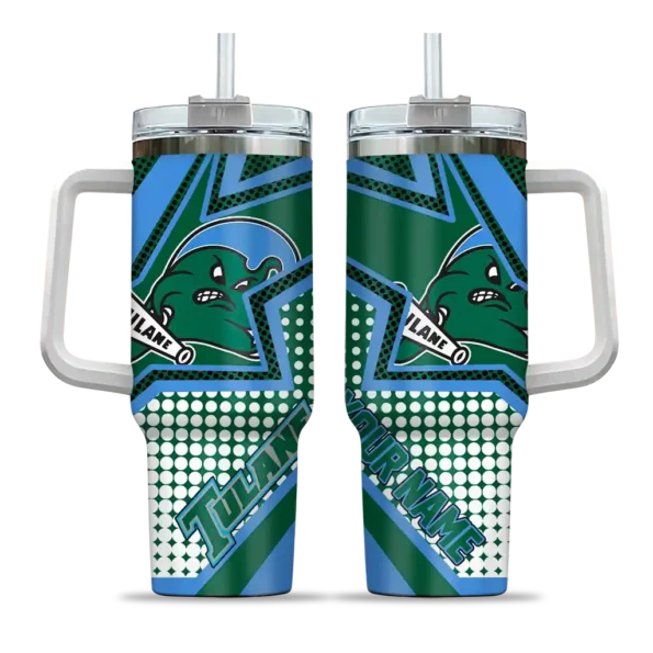 personalized tulane green wave arrow burst green curved tumbler best selling.webp
