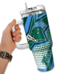 personalized tulane green wave arrow burst green curved tumbler best selling.webp