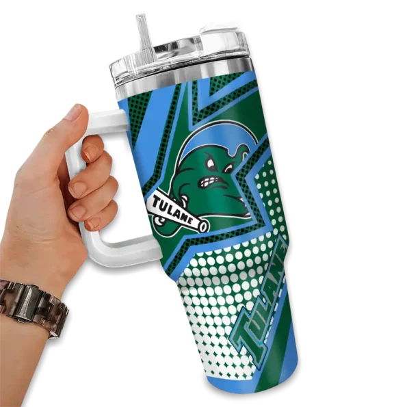 personalized tulane green wave arrow burst green curved tumbler fashion forward.webp