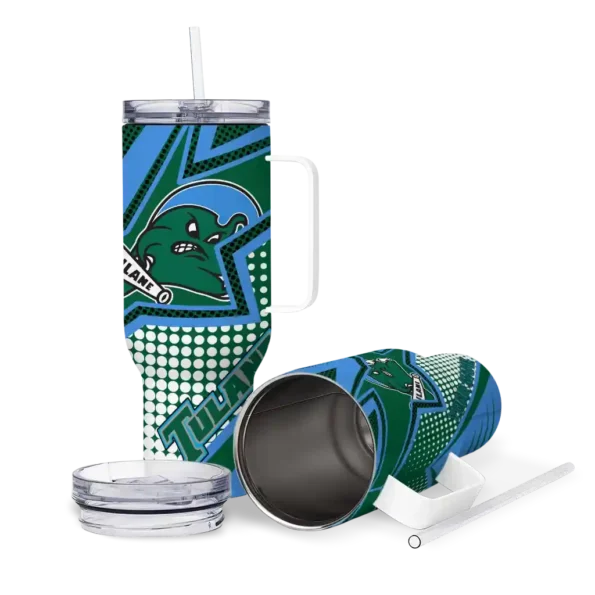 personalized tulane green wave arrow burst green curved tumbler high quality.webp