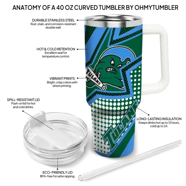 personalized tulane green wave arrow burst green curved tumbler new arrival.webp