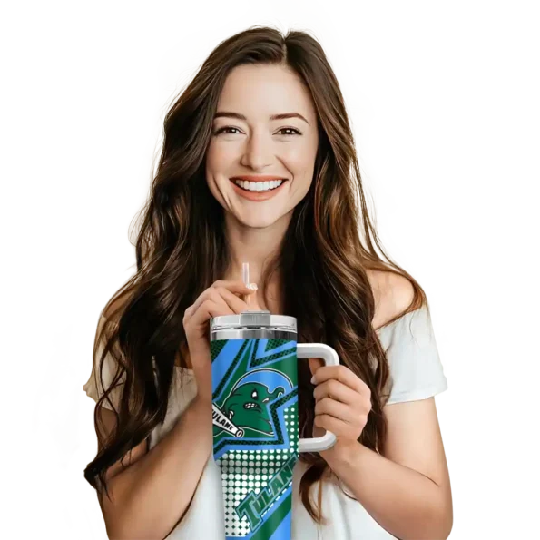 personalized tulane green wave arrow burst green curved tumbler premium grade.webp