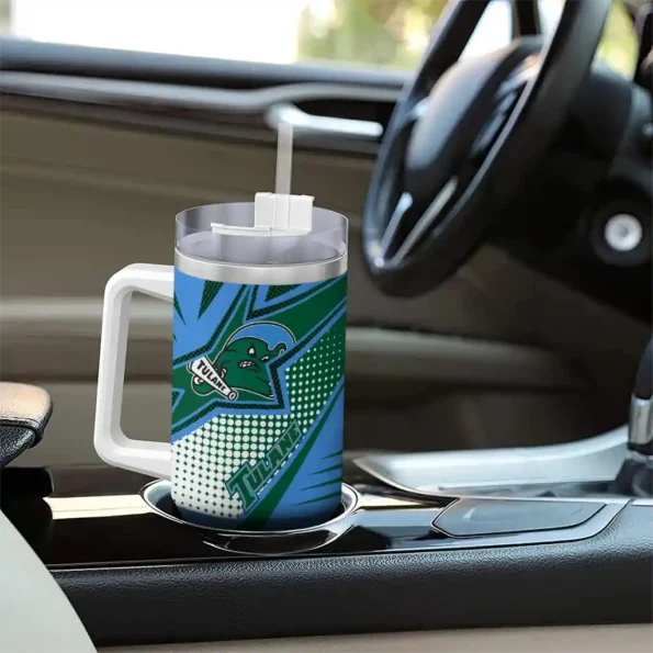 personalized tulane green wave arrow burst green curved tumbler trendy.webp