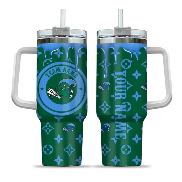 personalized tulane green wave bullseye drips green curved tumbler best selling.webp