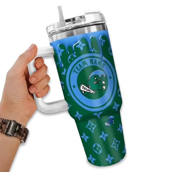 personalized tulane green wave bullseye drips green curved tumbler fashion forward.webp