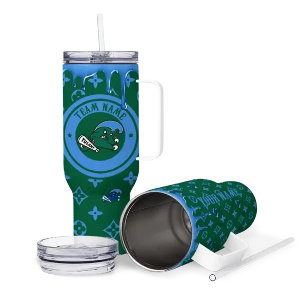 personalized tulane green wave bullseye drips green curved tumbler high quality.webp