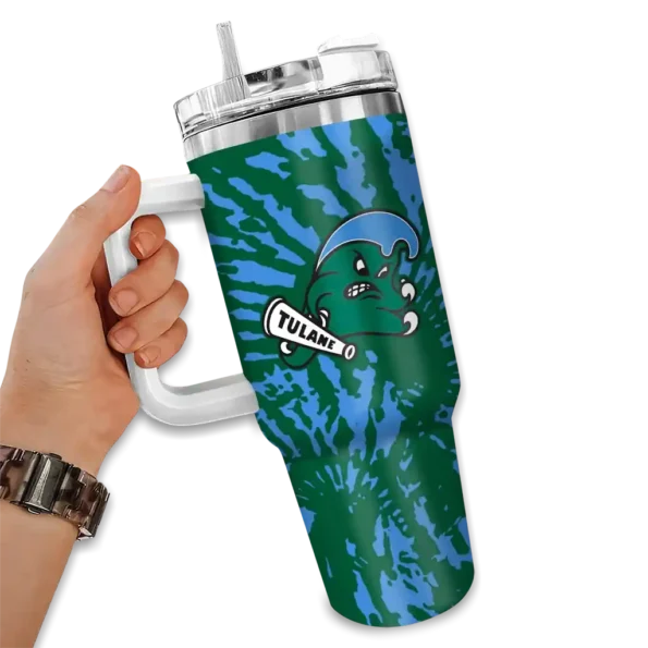 personalized tulane green wave burst swirl green curved tumbler fashion forward.webp