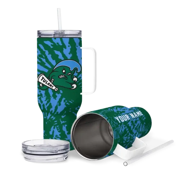 personalized tulane green wave burst swirl green curved tumbler high quality.webp