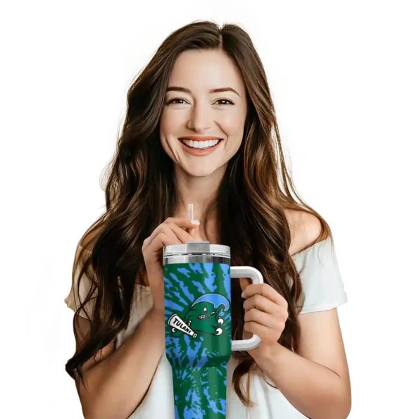 personalized tulane green wave burst swirl green curved tumbler premium grade.webp