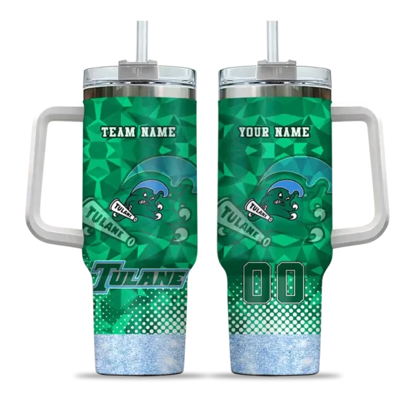 personalized tulane green wave geometric prism green curved tumbler best selling.webp