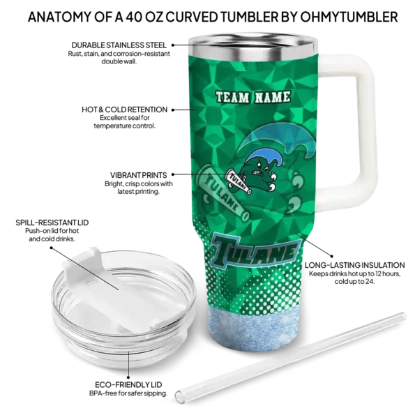 personalized tulane green wave geometric prism green curved tumbler new arrival.webp