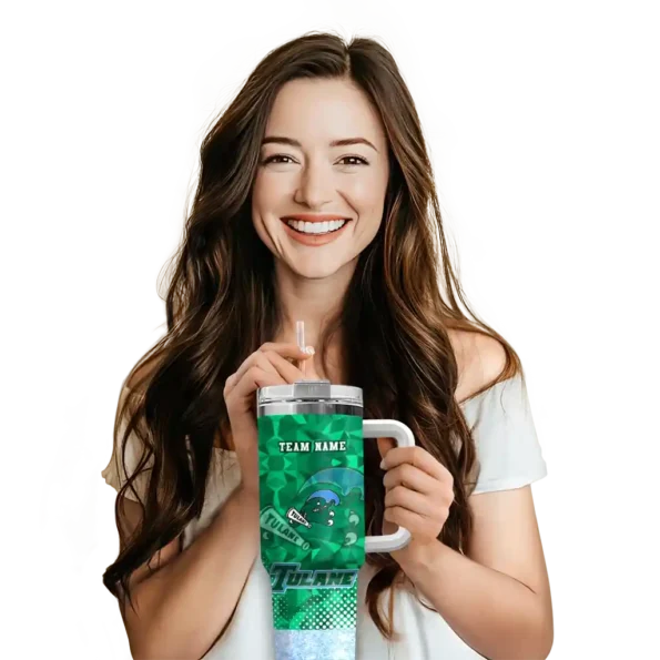 personalized tulane green wave geometric prism green curved tumbler premium grade.webp