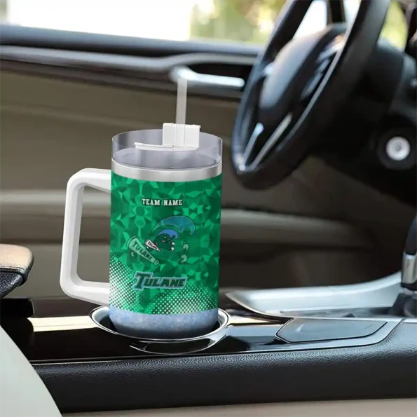 personalized tulane green wave geometric prism green curved tumbler trendy.webp