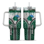 personalized tulane green wave leopard zipper green curved tumbler best selling.webp
