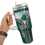 personalized tulane green wave leopard zipper green curved tumbler best selling.webp