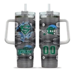personalized tulane green wave superman shield green gray curved tumbler best selling.webp