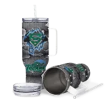 personalized tulane green wave superman shield green gray curved tumbler best selling.webp