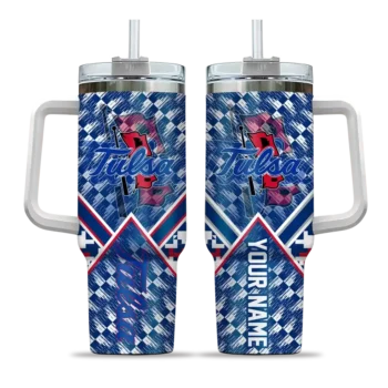 personalized tulsa golden hurricane chevron angle blue curved tumbler best selling.webp