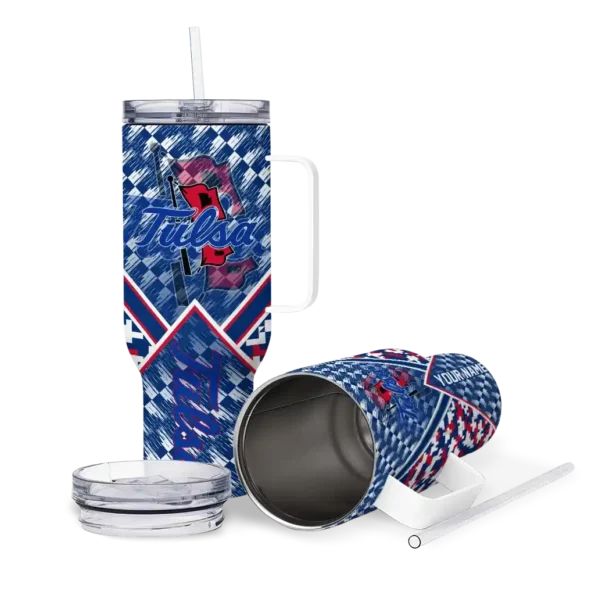 personalized tulsa golden hurricane chevron angle blue curved tumbler high quality.webp
