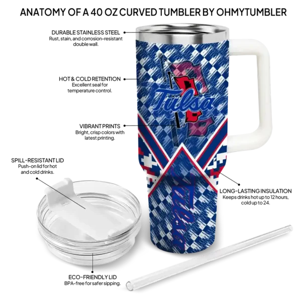 personalized tulsa golden hurricane chevron angle blue curved tumbler new arrival.webp