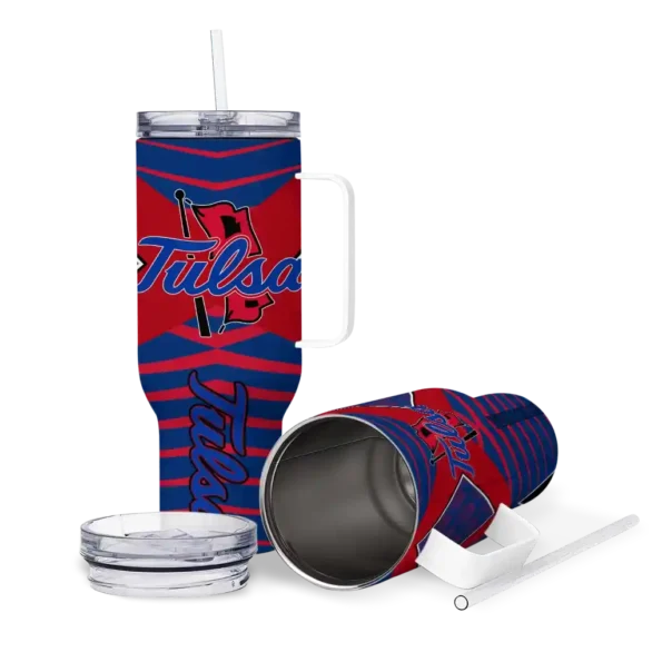 personalized tulsa golden hurricane chevron layers blue curved tumbler high quality.webp