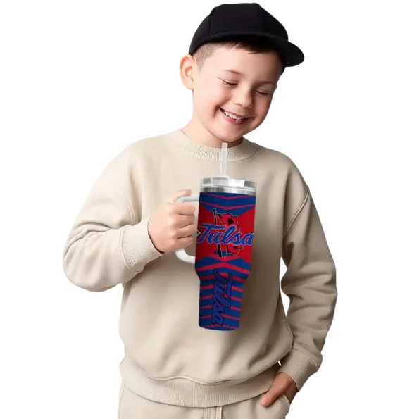 personalized tulsa golden hurricane chevron layers blue curved tumbler latest model.webp