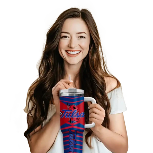 personalized tulsa golden hurricane chevron layers blue curved tumbler premium grade.webp