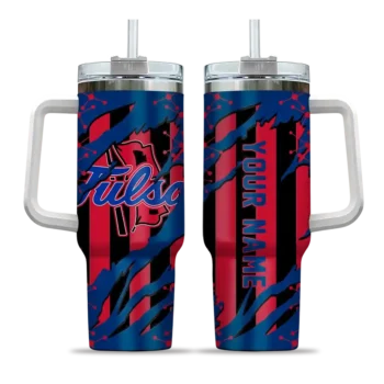 personalized tulsa golden hurricane claw cut blue black curved tumbler best selling.webp