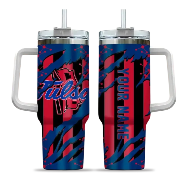 personalized tulsa golden hurricane claw cut blue black curved tumbler best selling.webp