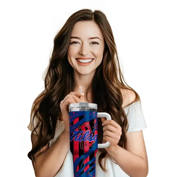 personalized tulsa golden hurricane claw cut blue black curved tumbler premium grade.webp