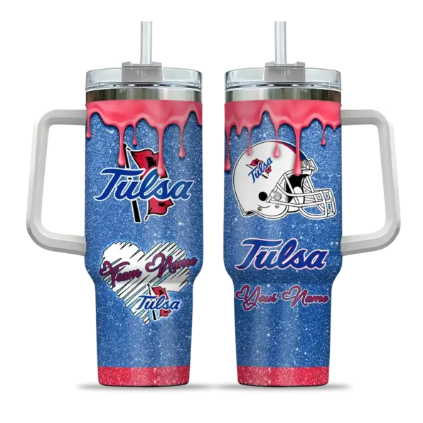 personalized tulsa golden hurricane heart helmet motif blue curved tumbler best selling.webp