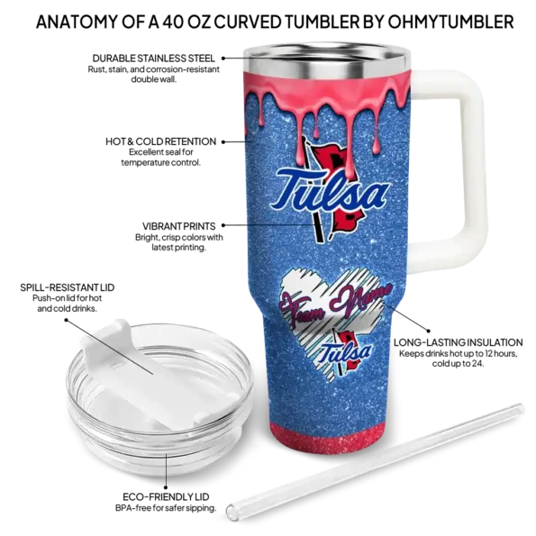 personalized tulsa golden hurricane heart helmet motif blue curved tumbler new arrival.webp