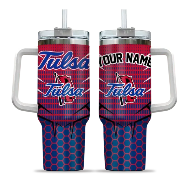 personalized tulsa golden hurricane hex texture blue curved tumbler best selling.webp