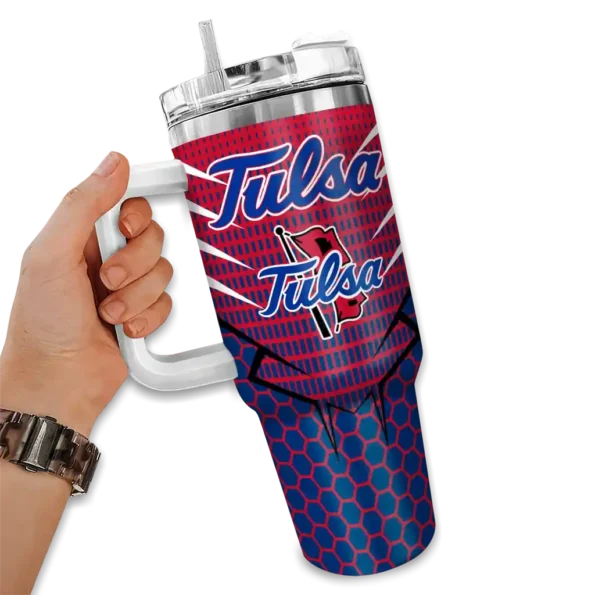 personalized tulsa golden hurricane hex texture blue curved tumbler fashion forward.webp
