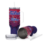personalized tulsa golden hurricane hex texture blue curved tumbler best selling.webp