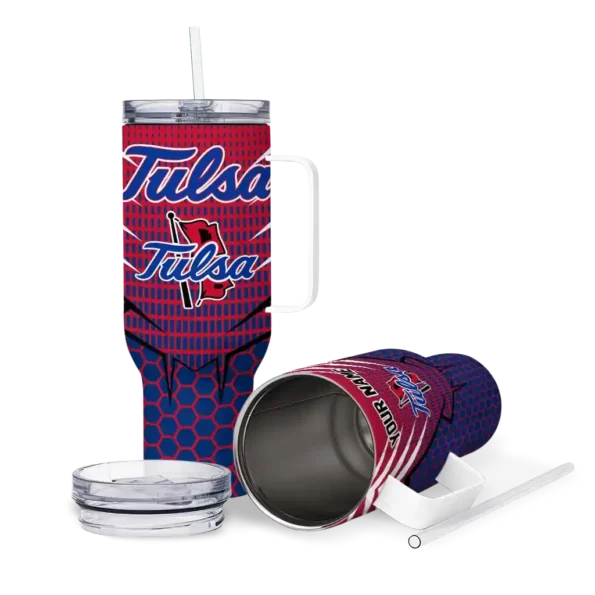 personalized tulsa golden hurricane hex texture blue curved tumbler high quality.webp
