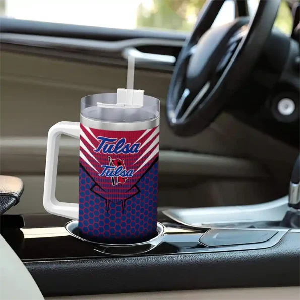 personalized tulsa golden hurricane hex texture blue curved tumbler trendy.webp