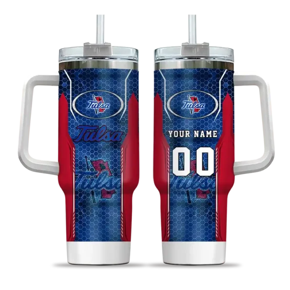 personalized tulsa golden hurricane hexagon armor blue curved tumbler best selling.webp