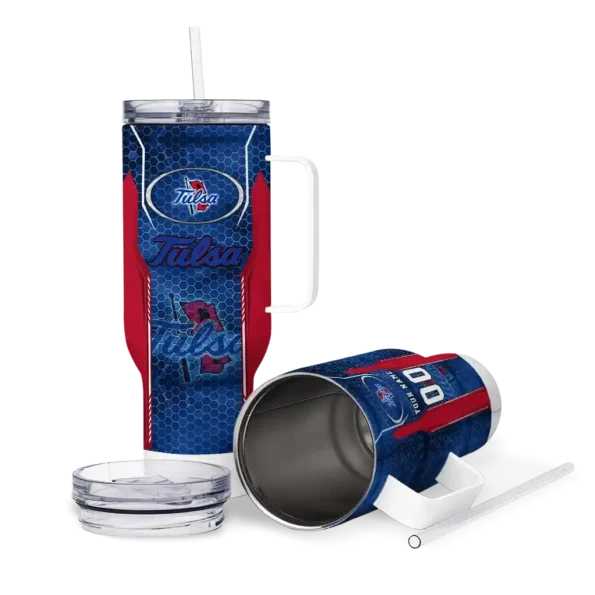 personalized tulsa golden hurricane hexagon armor blue curved tumbler high quality.webp
