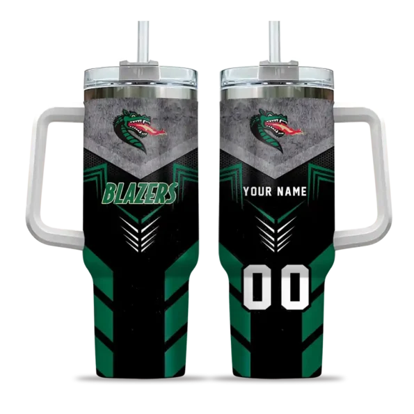 personalized uab blazers arrow armor green black curved tumbler best selling.webp