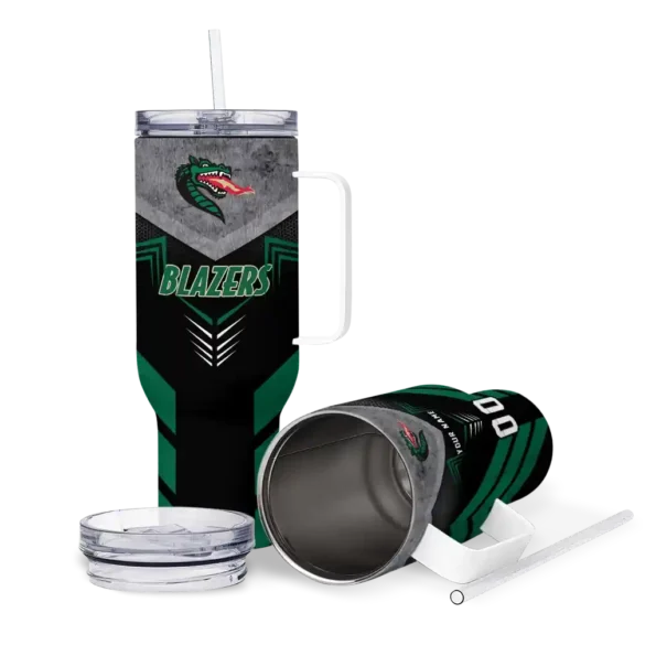 personalized uab blazers arrow armor green black curved tumbler high quality.webp