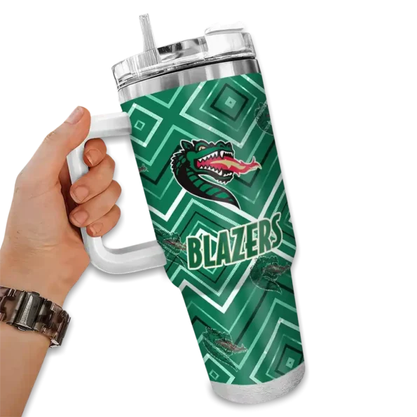 personalized uab blazers bold diamonds green curved tumbler fashion forward.webp