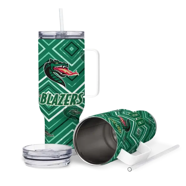 personalized uab blazers bold diamonds green curved tumbler high quality.webp