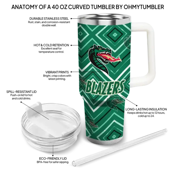 personalized uab blazers bold diamonds green curved tumbler new arrival.webp