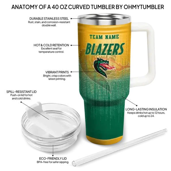 personalized uab blazers gradient dots green curved tumbler new arrival.webp