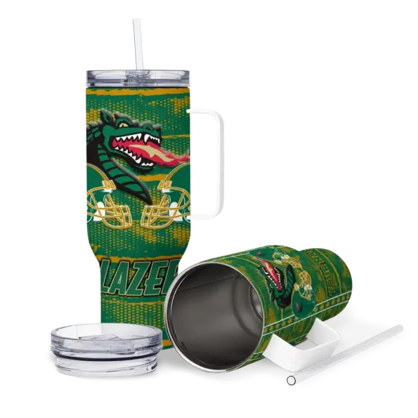 personalized uab blazers honey streaks green curved tumbler high quality.webp