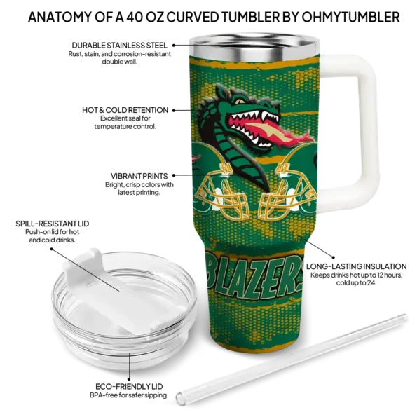 personalized uab blazers honey streaks green curved tumbler new arrival.webp
