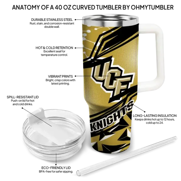 personalized ucf knights abstract paths gold curved tumbler new arrival.webp