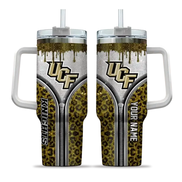 personalized ucf knights leopard zipper gold curved tumbler best selling.webp